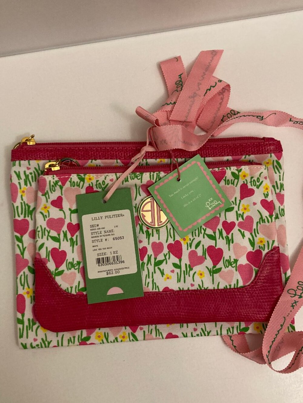 Lilly Pulitzer Business Or Pleasure Duo Set of 2 Love You 2 Much NWT Hearts RARE